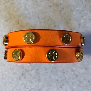 Tory Burch Double Wrap Orange Leather Bracelet